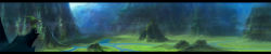 Rule 34 | absurdres, bird, dragon, highres, jimu kaji, kajimiya (kaji), landscape, letterboxed, long image, mountain, river, scenery, wide image