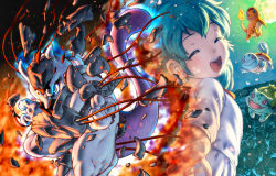 amber_(pokemon) ambertwo_(pokemon) bulbasaur bulbasaurtwo charmander charmandertwo commentary_request fire flame-tipped_tail full_moon gen_1_pokemon highres kuroshio_(zung-man) legendary_pokemon mewtwo moon nintendo pokemon pokemon:_the_first_movie_-_mewtwo_strikes_back pokemon_(anime) pokemon_(classic_anime) pokemon_(creature) squirtle squirtletwo starter_pokemon_trio tail