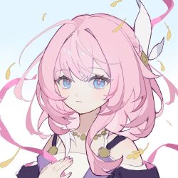1girl bare_shoulders blue_eyes blue_sky breasts chinese_commentary coat commentary_request cyrene_(honkai:_star_rail) dress falling_leaves hair_ornament highres honkai:_star_rail honkai_(series) jewelry leaf looking_at_viewer necklace pink_hair portrait purple_coat short_hair sky small_breasts solo white_dress white_hair wujinxia43145
