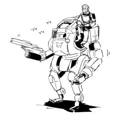 1boy bt-7274 chibi clenched_hand greyscale gun helmet holding holding_gun holding_weapon jack_cooper mecha monochrome on_mecha one-eyed robot science_fiction shadow sitting sketch stack_(sack_b7) titanfall_(series) titanfall_2 weapon white_background