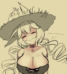 1girl bikini blue_eyes breasts breasts_out food fruit hat indie_virtual_youtuber kirsche_verstahl light_artist pineapple smug straw_hat swimsuit virtual_youtuber white_hair
