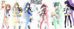 Rule 34 | 6+girls, animal, ass, blue eyes, blue hair, blush, boots, brown hair, dress, futaba aoi (vividred operation), gloves, green eyes, green hair, hair ornament, hairpin, happy, headdress, highres, isshiki akane, isshiki momo, jewelry, kuroki rei, long hair, multiple girls, pink hair, purple eyes, purple hair, red eyes, red hair, ribbon, sad, saegusa wakaba, scarf, shinomiya himawari, short hair, skirt, smile, vividred operation, yellow eyes