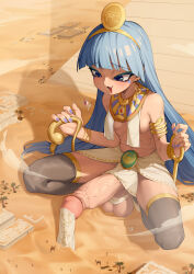1futa 2girls absurdres black_thighhighs blue_eyes blue_hair blush breast_curtains breasts broom broom_riding censored convenient_censoring day desert earrings erection facial_mark fang fingernails fossilized_wonders full_body futanari giant giantess gold_headdress hakurei_reimu hat highres huge_penis huge_testicles jewelry key_earrings kirisame_marisa long_fingernails long_hair medium_breasts michigami_nareko multiple_girls open_mouth outdoors penis purple_nails pyramid_(structure) solo_focus squatting testicles thighhighs touhou triangle triangle_facial_mark usekh_collar veins veiny_penis very_long_hair witch_hat yazato_ichimushi