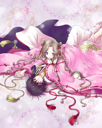 Rule 34 | 00s, bad id, bad pixiv id, barefoot, black hair, brother and sister, brown hair, code geass, feet, holding hands, japanese clothes, kimono, lelouch vi britannia, long hair, muu, nunnally vi britannia, purple eyes, siblings, very long hair