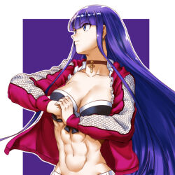 1girl abs aoba_(smartbeat) breasts fate/grand_order fate_(series) highres large_breasts martha_(fate) martha_(swimsuit_ruler)_(fate) martha_(swimsuit_ruler)_(third_ascension)_(fate) purple_hair swimsuit tagme