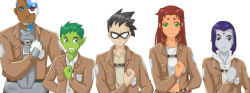 2girls 3boys alien beast_boy_(dc) black_hair cartoon_network colored_skin cosplay cyborg cyborg_(dc) dark_skin dc_comics dick_grayson domino_mask gaiabyss green_eyes green_skin mask multiple_boys multiple_girls parody purple_hair raven_(dc) robin_(dc) shingeki_no_kyojin starfire teen_titans victor_stone