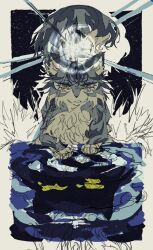 Rule 34 | animal focus, blue fur, blue tail, body fur, cat, grass, green eyes, multicolored fur, no humans, sketch, solo, tears, unfinished, warrior cats, water, wxlfpatch, yellow fur