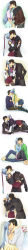 absurdres black_hair bouquet carrying closed_eyes code_geass couple dark_skin detached_sleeves dress elbow_gloves fingerless_gloves flower formal_clothes gloves headband highres holding_hands jacket kiss long_hair long_image lying military military_uniform miniskirt ohgi_kaname pants ponytail short_hair silver_hair sitting skirt suit sweater tall_image thighhighs uzura_(suzukane) villetta_nu wedding wedding_dress