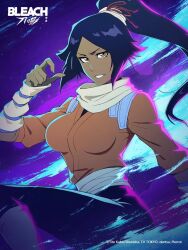 1girl bleach bleach_soul_resonance breasts large_breasts long_hair looking_at_viewer official_art ponytail shihouin_yoruichi solo
