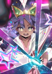 1girl absurdres crown dark-skinned_female dark_skin flat_chest game_freak highres iris_(pokemon) nintendo open_mouth pokemon pokemon_bw2 purple_hair solo teddypocky
