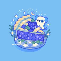 Rule 34 | + +, animal, artist name, blue background, blue fur, blue theme, blueberry, blueberry pie, colored lineart, commentary, constellation, dog, emily kim, english commentary, food, food focus, fruit, gingham, halftone, highres, leaf, monochrome, no humans, original, pie, pie slice, plate, simple background, sparkle, sparkling eyes