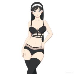 Rule 34 | black bra, black hair, black panties, black thighhighs, bra, daemonhx, hairband, kumashiro maya, panties, seikimatsu occult gakuin, thighhighs, underwear