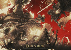 2022 armor bandai_namco character_request commentary copyright_name elden_ring full_armor holding holding_shield holding_sword holding_weapon korean_commentary shield sword taco1704 thorns weapon wolf
