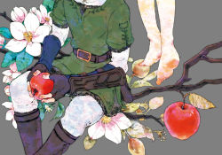1boy 1girl apple bad_id bad_pixiv_id barefoot belt dirty dirty_feet feet flower food fruit gloves ilia link nintendo sitting soles the_legend_of_zelda the_legend_of_zelda:_twilight_princess toes yo_mo