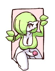 1futa arms_up blush bob_cut border breasts cleavage closed_mouth collarbone colored_skin erection futanari gardevoir gen_3_pokemon green_hair green_skin hair_over_one_eye happy jaggy_lines large_breasts liveactors looking_at_viewer mature_female multicolored_skin nintendo one_eye_covered outside_border penis pink_background pokemon pokemon_(creature) raised_eyebrows red_eyes short_hair simple_background smile solo thighs through_medium transparent_border two-tone_skin uncensored white_skin wide_hips