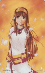 Rule 34 | 1girl, ainu clothes, arms behind back, breasts, brown eyes, brown hair, hair ribbon, highres, long hair, looking at viewer, mousepad, nakoruru, official art, ribbon, samurai spirits, small breasts, smile, snk