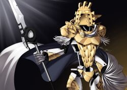 absurdres bionicle burns5 cape commentary commission crossover english_commentary fire_emblem fire_emblem_heroes fur-trimmed_scarf fur_trim fusion glowing glowing_eyes highres holding holding_polearm holding_unworn_cape holding_unworn_clothes holding_weapon humanoid_robot kanohi_(bionicle) looking_at_viewer mask nintendo orange_eyes polearm robot scarf spear takanuva_(bionicle) the_lego_group unworn_cape weapon white_scarf