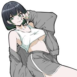1girl bambi_surprise breasts short_hair shorts tagme underboob