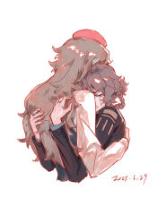 2girls absurdres amane_suzuha amane_suzuha_(beta) amane_yuki bags_under_eyes beret braid breasts brown_hair clenched_teeth closed_eyes crying from_behind hair_rings hat highres hug jacket leather leather_jacket long_hair mother_and_daughter multiple_girls qiuqi steins;gate steins;gate_0 teeth twin_braids