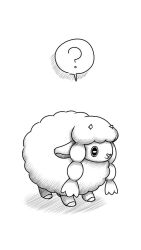 ? ame_(metorui) animal_focus braid closed_mouth full_body gen_8_pokemon greyscale horizontal_pupils monochrome nintendo no_humans pokemon pokemon_(creature) sidelocks simple_background sketch solo speech_bubble spoken_question_mark standing twin_braids white_background wooloo