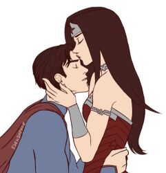 1boy 1girl amazon_warrior dc_comics edendaphne hug kiss kissing_forehead superman superman_(series) wonder_woman wonder_woman_(series)