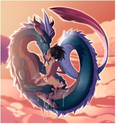 1boy 1girl anal animal_penis arched_back ass ass_grab bad_id bad_tumblr_id barefoot bestiality black_hair blush border breasts closed_eyes cum cum_in_ass cum_on_self cumdrip dragon eastern_dragon flying french_kiss from_behind from_side girl_on_top hetero highres interspecies kiss licking medium_breasts medium_hair moaning momohime nipples nude oboro_muramasa open_mouth optionaltypo outdoors penis ponytail saliva sex signature size_difference sky straddling swept_bangs tongue tongue_out uncensored upright_straddle vanillaware