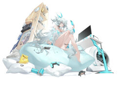 1girl :p absurdres animal_print bare_legs barefoot bikini blue_eyes breasts camera can cellphone character_doll controller cow_print cow_print_bikini dinergate_(girls&#039;_frontline) doll florence_(girls&#039;_frontline_2) from_below full_body game_controller girls&#039;_frontline girls&#039;_frontline_2:_exilium grey_hair gun hair_ribbon handgun handheld_game_console highres holding holding_phone long_hair long_sleeves mab_pa-15 medium_breasts monitor nintendo_switch off_shoulder official_art pa-15_(girls&#039;_frontline) pa-15_(marvelous_yam_pastry)_(girls&#039;_frontline) phone pillow playstation_controller poster_(object) print_bikini ribbon shanyao_jiang_tororo shelf sitting smartphone solo swimsuit thigh_strap tongue tongue_out two_side_up v very_long_hair weapon white_background