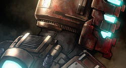 Rule 34 | 1boy, armor, blood, dead space, from side, glowing, helmet, highres, isaac clarke, jazz jack, male focus, profile, solo, tagme