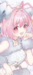 Rule 34 | 1girl, animal ears, antenna hair, blush, bow, breasts, cat ears, cat girl, dress, fake animal ears, fur trim, hair bow, happy birthday, highres, holding, holding weapon, kami nomi zo shiru sekai, nakagawa kanon, open mouth, paw pose, pink eyes, pink hair, pyon-kichi, ribbon, short hair, sleeveless, sleeveless dress, smile, solo, stun gun, touyama nao, upper body, weapon