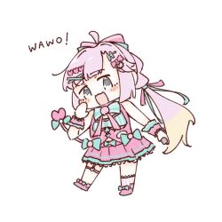 1girl :d ahoge amano_tatsu anyoji_hime aqua_bow aqua_bowtie blue_eyes blue_ribbon blunt_sidelocks blush bow bowtie commentary_request deformed fake_tail garter_straps hair_bow hair_intakes hair_ornament hair_ribbon heart heart_hair_ornament heart_o-ring highres letter_hair_ornament link!_like!_love_live! long_hair looking_at_viewer love_live! miniskirt multi-tied_hair o-ring o-ring_thigh_strap official_alternate_costume open_mouth pink_bow pink_ribbon pink_shirt pink_shoes pink_skirt pleated_skirt ponytail ribbon shirt shoes sidelocks simple_background single_garter_strap single_sock skirt skirt_set sleeveless sleeveless_shirt smile socks solo song_name standing tail thigh_strap virtual_youtuber wawo!_(love_live!) white_background