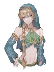 1boy absurdres aether_(genshin_impact) arabian_clothes bishounen blonde_hair braid cosplay detached_sleeves frown genshin_impact gerudo_set_(zelda) hand_on_own_hip haze_(ha_ze) highres link link_(cosplay) looking_at_viewer male_focus midriff navel nintendo single_braid solo the_legend_of_zelda upper_body veil yellow_eyes score:35 rating:sensitive Rule 34 | 1boy, absurdres, aether (genshin impact), arabian clothes, bishounen, blonde hair, braid, cosplay, detached sleeves, frown, genshin impact, gerudo set (zelda), hand on own hip, haze (ha ze), highres, link, link (cosplay), looking at viewer, male focus, midriff, navel, nintendo, single braid, solo, the legend of zelda, upper body, veil, yellow eyes