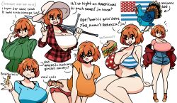 1girl absurdres bikini breasts english_text food highres mole mole_on_breast murgoten red_hair swimsuit sword weapon