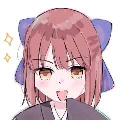 absurdres blue_bow blue_ribbon blush bow brown_kimono hair_bow hair_ribbon highres japanese_clothes kdoamber kimono kohaku_(tsukihime) portrait ribbon sparkle star_(symbol) tsukihime yellow_eyes