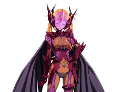 1girl armor assault_visor black_cape blonde_hair bodysuit breasts cape closed_eyes dark_shine fake_horns game_cg gentle_sasaki hand_on_own_hip helmet horned_helmet horns large_breasts large_variant_set long_hair medium_breasts non-web_source official_art orange_hair panties shindou_hikari skin_tight solo soukou_senki_prism_reica soukou_senki_prism_shine transparent_background twintails underwear variant_set wing_cape