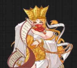 1girl breasts digimon digimon_(creature) hat highres mask monk sanzomon solo