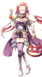armor bag bikini bikini_top_only boots breasts closed_eyes clothing_cutout cross-laced_footwear earrings erlenmeyer_flask flask full_body genetic_(ragnarok_online) glasses holding holding_bag jewelry large_breasts large_variant_set long_hair low_twintails miniskirt navel navel_cutout official_art open_mouth pauldrons pink_hair potion purple_bikini purple_skirt purple_thighhighs ragnarok:_guild_masters ragnarok_online raised_eyebrows red_bag rimless_eyewear round-bottom_flask shoulder_armor simple_background skirt standing swimsuit teeth thighhighs transparent_background twintails vambraces variant_set vial white_boots yamadori_ofuu