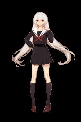 1girl animated animated_gif ask_(askzy) black_skirt black_sleeves black_socks long_hair noah_fantasy red_scarf scarf school_uniform skirt socks solo white_background white_hair
