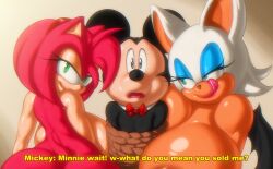 1boy 2girls amy_rose angelauxes animal_ears ass back bat_wing bat_wings bdsm big_nose black_eyes black_hair black_skin blue_eyes blue_eyeshadow bondage bound bow bowtie breast_press breasts colored_skin completely_nude crossover dark-skinned_female dark_skin diadem disney english_text eyelashes eyeshadow femdom furry furry_female furry_male gigantic_breasts green_eyes half-closed_eyes huge_ass huge_breasts imminent_rape licking_lips lipstick looking_at_another looking_at_viewer looking_back makeup mickey_mouse mouse_boy mouse_ears multiple_girls naughty_face nipples nude pink_hair pink_lips pink_skin red_bow rope rouge_the_bat sandwiched sega sex_slave shiny_skin short_hair slave smile sonic_(series) tail tongue tongue_out upper_body white_hair wide_hips wings