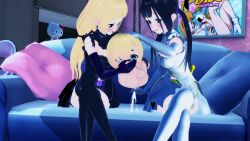 1boy 2girls 3d age_difference bdsm bondage bound bound_ankles bound_wrists clothed_female_nude_male couch covering_another&#039;s_mouth cum ejaculation femdom gagged hand_gagged hand_over_another&#039;s_mouth handjob highres milking_handjob multiple_girls nude onee-shota restrained rope shota witch