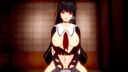 1boy 1girl 3d ahegao animated animated_gif black_hair black_serafuku blinking bottomless bouncing_breasts breasts breasts_out breath chisa_(wuthering_waves) choker closed_eyes collarbone cowgirl_position cum cum_in_pussy cum_overflow ejaculating_while_penetrated ejaculation eyebrows_hidden_by_hair eyelashes female_ejaculation from_below girl_on_top hair_ribbon half-closed_eyes hands_on_another&#039;s_chest hetero hime_cut indoors large_breasts long_hair long_sleeves looking_at_viewer male_rover_(wuthering_waves) navel neckerchief nipples one_eye_closed open_clothes open_mouth open_shirt pov raised_eyebrows red_eyes red_neckerchief red_ribbon ribbon riding rover_(wuthering_waves) sailor_collar school_uniform serafuku shinaosumata sliding_doors smile straddling thick_thighs thigh_strap thighs tongue torn_clothes very_long_hair vignetting wide_hips wuthering_waves