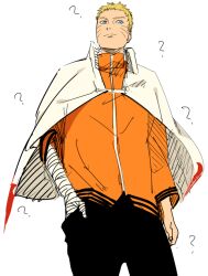 1boy ? bandaged_arm bandages blonde_hair blue_eyes boruto:_naruto_next_generations closed_mouth jacket looking_at_viewer male_focus naruto_(series) ninja orange_jacket short_hair simple_background solo spiked_hair uzumaki_naruto white_background zifletts