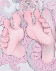 1girl bare_legs barefoot breasts close-up feet fingernails toes foot_focus foreshortening gegeartnotvt head_out_of_frame highres indie_virtual_youtuber legs legs_up long_hair lying nail_polish no_shoes on_back soles solo spread_toes tentacles toe_scrunch toenails toes virtual_youtuber ywuria_(vtuber)