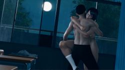 1boy 1girl 3d animated animated_gif bespectacled classroom exhibitionism female_pervert glasses hetero honey_select hug leg_grab moon moonlight multiple_views night night_sky one_leg_raised outdoors pervert public_indecency sex sky socks standing standing_sex ugoira unworn_clothes
