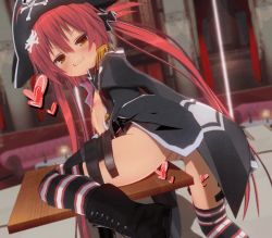 1girl 3d animated animated_gif ass bent_over black_boots black_capelet black_gloves black_hat black_jacket black_thighhighs blush bone_hair_ornament boots bottle bow candle capelet cleft_of_venus couch curtains custom_maid_3d_2 door eguze_(sho1013) fangs fire from_behind gloves grin hair_bow hair_ornament hat head_wings heart heart_print jacket loli long_hair long_sleeves looking_at_viewer looking_back naked_jacket nipples open_clothes open_jacket original pirate pirate_hat print_capelet pussy red_hair skull_and_crossbones skull_hair_ornament smile striped_clothes striped_thighhighs table thighhighs twintails window wine_bottle wings yellow_eyes