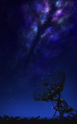 Rule 34 | absurdres, galaxy, highres, milky way, night, night sky, no humans, outdoors, paullzz, radio telescope, scenery, sky, star (sky), star (symbol), starry sky