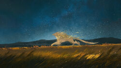 check_copyright copyright_request deer field from_side giant giant_monster highres ibuki_satsuki mane monster night night_sky no_humans original outdoors running scenery sky star_(sky) starry_sky tail