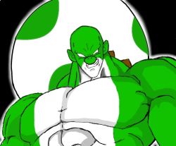 1boy broly_(dragon_ball_z) crossover dragon_ball dragonball_z lowres male_focus mario_(series) nintendo parody smile solo yoshi