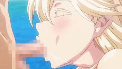 10s 1boy 1girl animated animated_gif blonde_hair breasts censored deepthroat fellatio hetero huge_breasts irrumatio large_breasts mosaic_censoring nude nudist_beach_ni_shuugakuryokou_de!! nudist_beach_ni_shuugakuryokou_de!!_the_animation oral penis pink_pineapple solo_focus suomi-sensei teacher_and_student throat_bulge