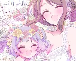 age_difference brown_hair child dress fang gloves jewelry necklace onee-loli onee-san_wa_joshi_shougakusei_ni_kyoumi_ga_arimasu pearl_necklace purple_hair suzuhara_coco wedding_dress white_gloves yamada_minori yuzuki_ryouta