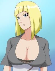 Rule 34 | 1girl, blonde hair, blue eyes, breasts, cleavage, collarbone, happish clown, highres, large breasts, naruto (series), samui (naruto), solo